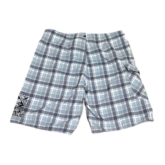 QUICKSILVER ~ Men's Blue and White Plaid Board Shorts w/Drawstring Tie size L - Picture 4 of 6